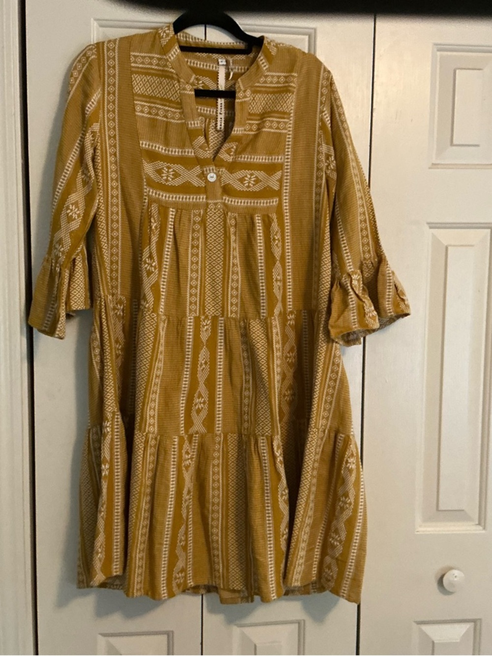 Uncle Frank Mustard Yellow Printed Tiered Midi Dress